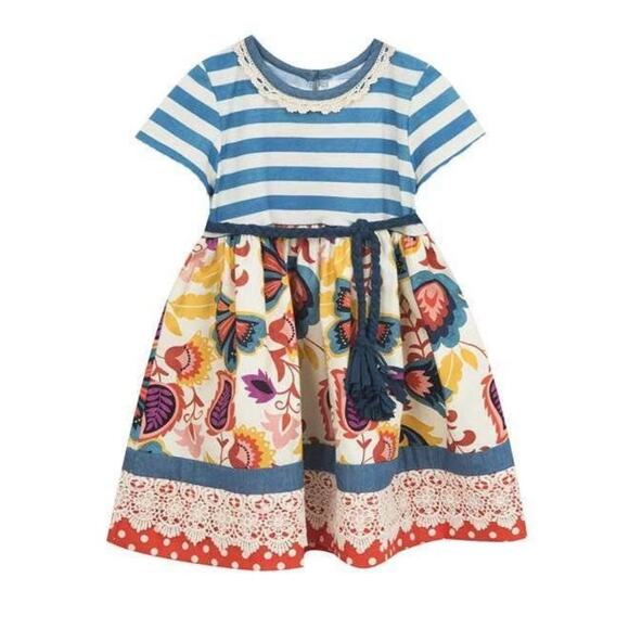 Counting Daisies Other - Counting Daisies Baby Girl Floral Stripe Crochet Cotton Dress 6 Months
